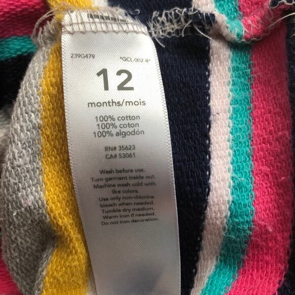 Carter’s French Terry Striped Baby Doll Hoodie, 12 months - Picture 3 of 4